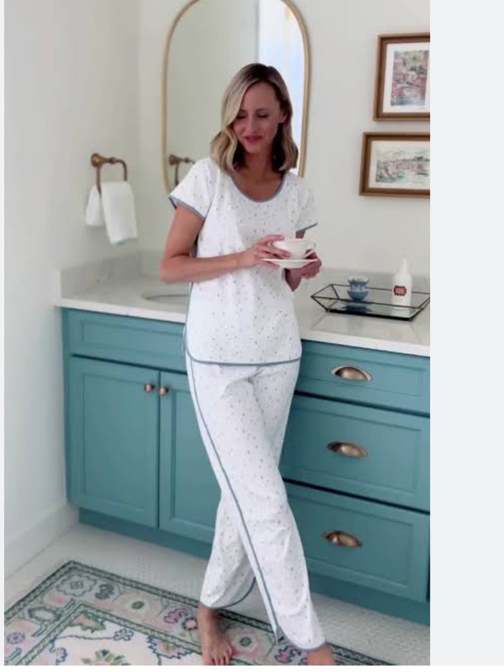 Lake Pima Short-Long Pajama Set in Snowflake Print sz XL - Picture 2 of 14